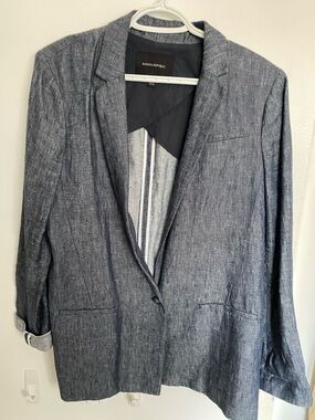 Banana Republic Heathered Navy Linen-Blend Blazer